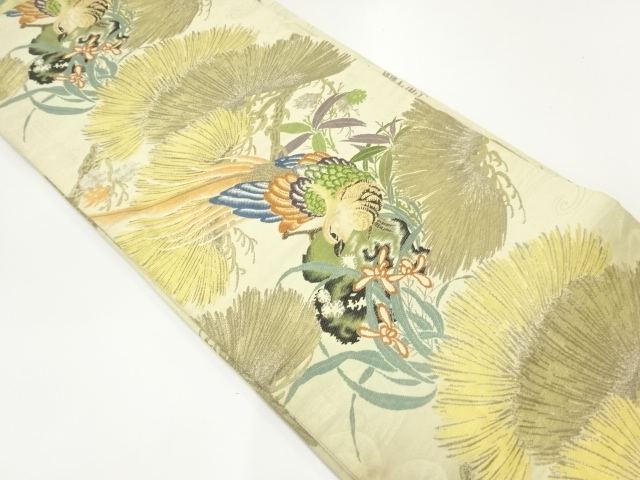 アンティーク　花鳥模様織出し丸帯（材料）